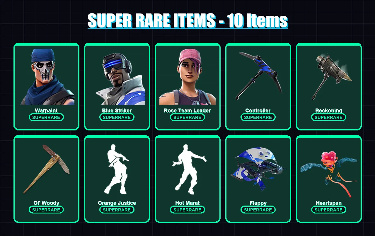 [PC/XBOX] | Warpaint | Blue Striker | Rose Team Leader | Fusion | Drift | 61 skin | 85 pickaxe | 103 emote | 86 glider | Lv1073