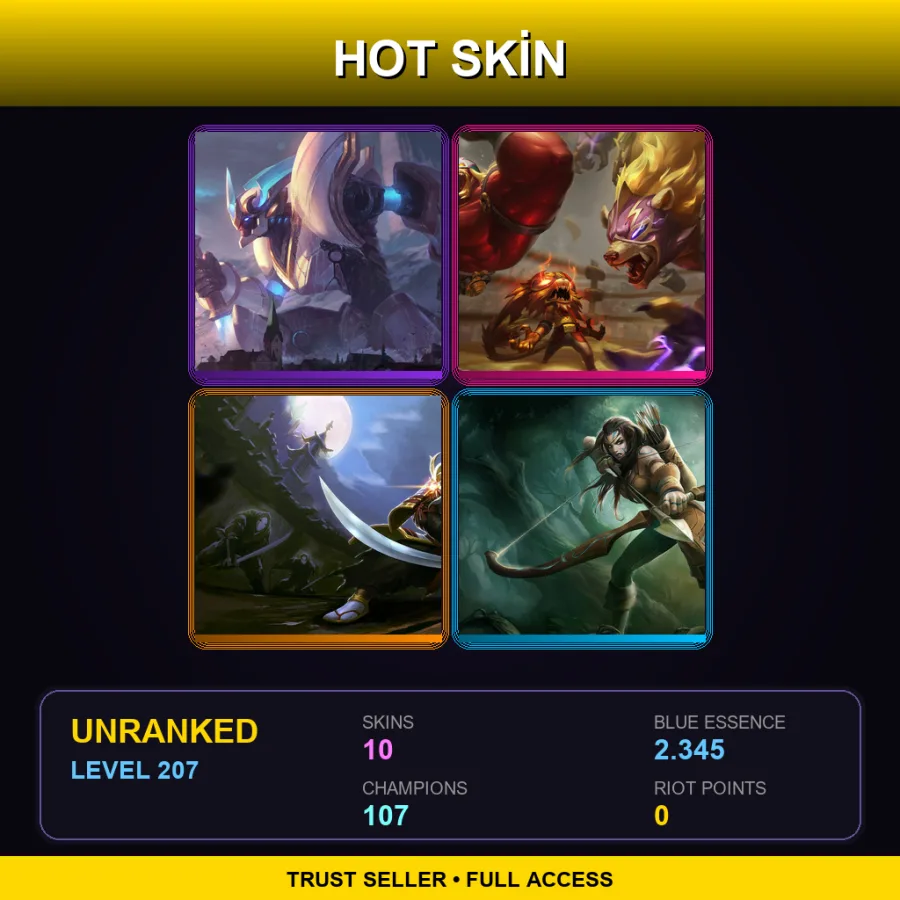 TR | Lv207 | Unranked | 10 Skin | 107 Champ — LoL account