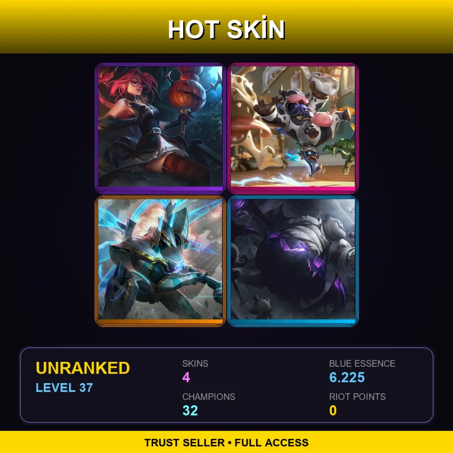 LAN | Lv37 | Unranked | 4 Skin | 32 Champ — LoL account