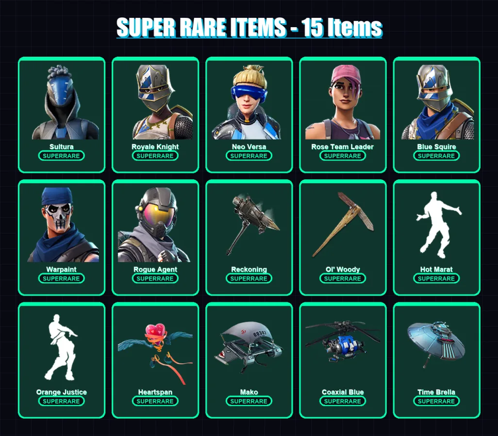 [PS4/PS5/XBOX/PC] | Sultura | Royale Knight | Neo Versa | Rose Team Leader | Blue Squire | 162 skin | 130 pickaxe | 120 emote | 127 glider | Lv1932