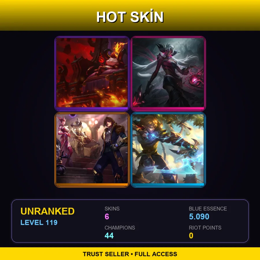 LAN | Lv119 | Unranked | 6 Skin | 44 Champ — Unranked / Smurf League of Legends