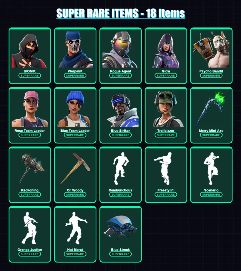 [PS4/PS5/XBOX/PC] | IKONIK | Warpaint | Rogue Agent | Glow | Psycho Bandit | 77 skin | 68 pickaxe | 103 emote | 73 glider | Lv985