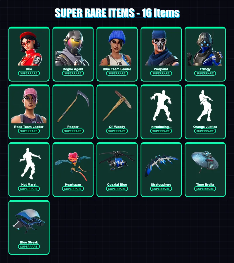 [PC/XBOX] | Rue | Rogue Agent | Blue Team Leader | Warpaint | Trilogy | 76 skin | 74 pickaxe | 97 emote | 74 glider | Lv837