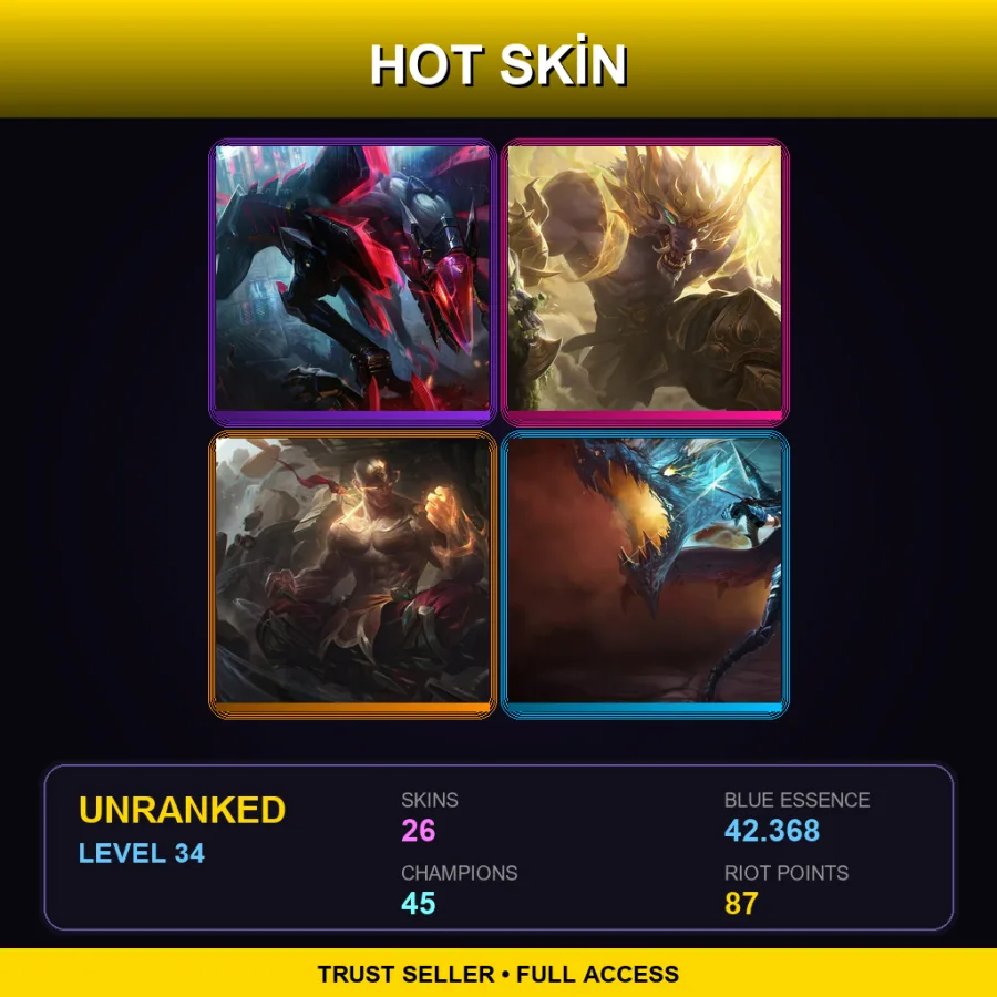 JP | Lv34 | Unranked | 26 Skin | 45 Champ — LoL account