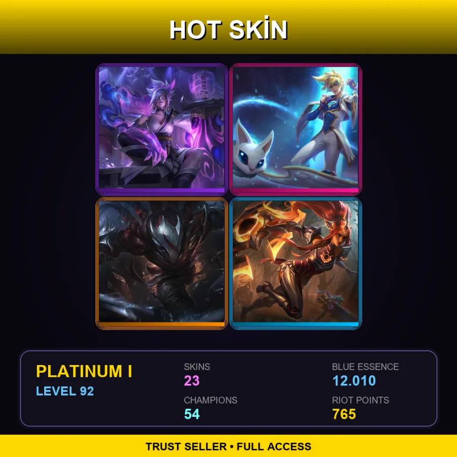 EUW | Lv92 | Platinum I | 23 Skin | 54 Champ — LoL account