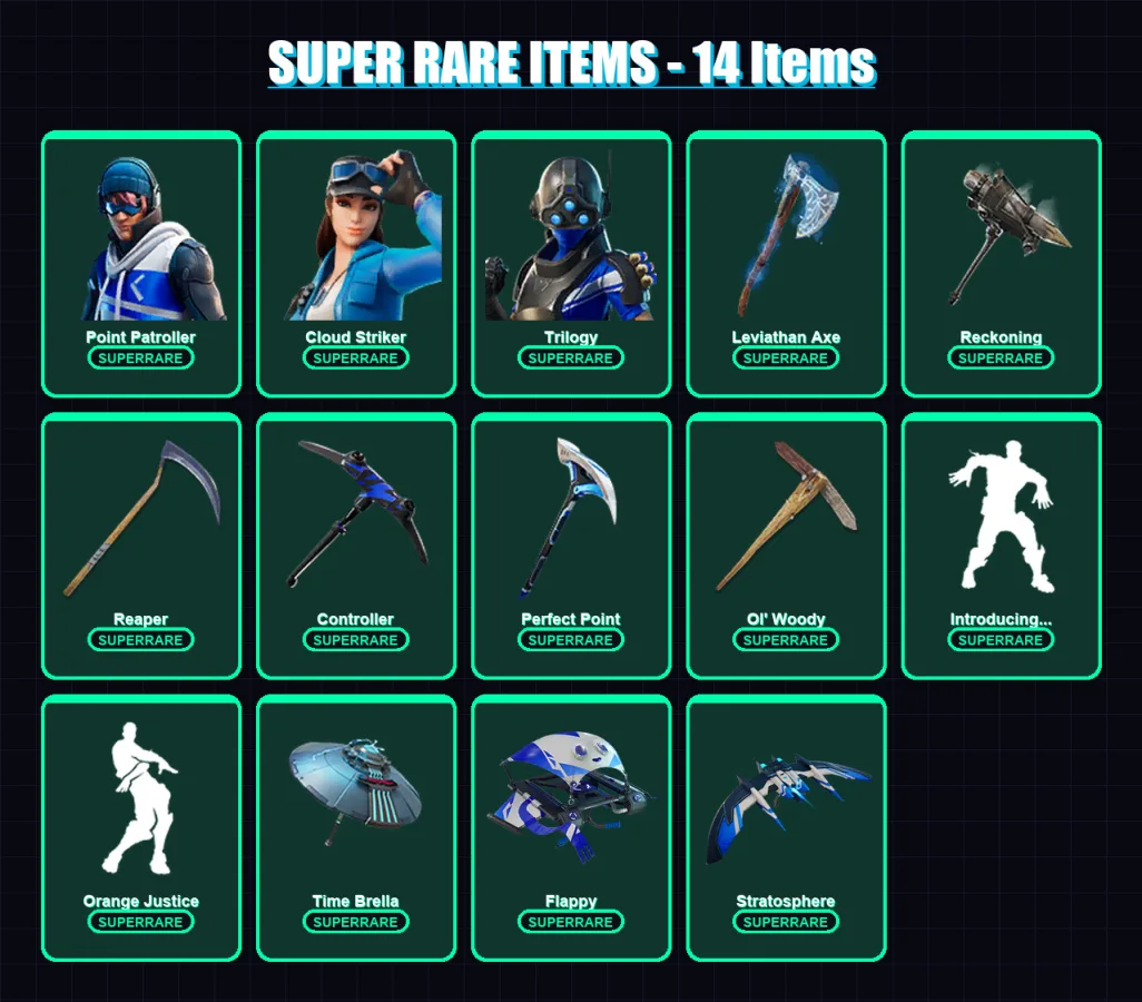 [PC/XBOX] | Point Patroller | Cloud Striker | Trilogy | Deadpool | Sentinel | 170 skin | 209 pickaxe | 147 emote | 168 glider | Lv2167