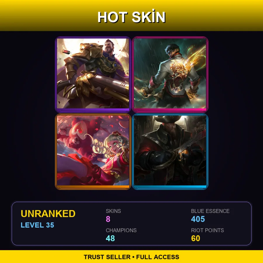 SG | Lv35 | Unranked | 8 Skin | 48 Champ — LoL account