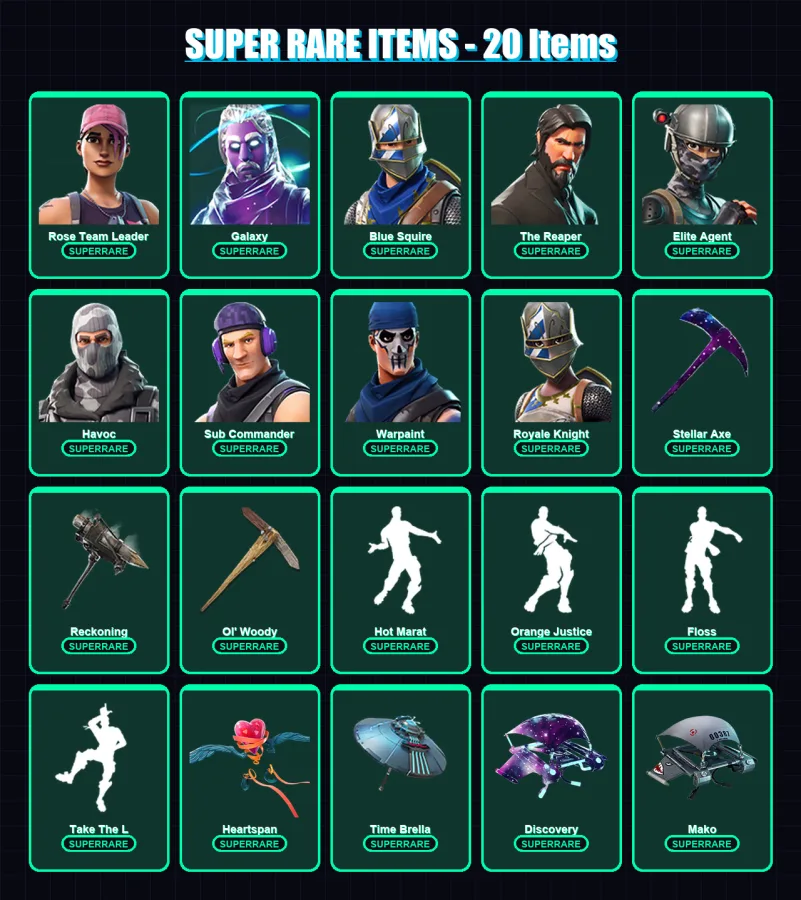 [PC/XBOX/PSN] | Rose Team Leader | Galaxy | Blue Squire | The Reaper | Elite Agent | 64 skin | 52 pickaxe | 74 emote | 64 glider | Lv811