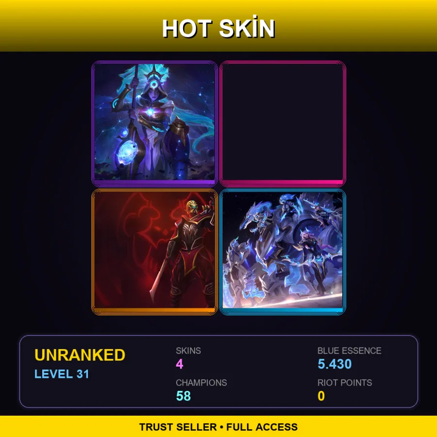 TW | Lv31 | Unranked | 4 Skin | 58 Champ — LoL account