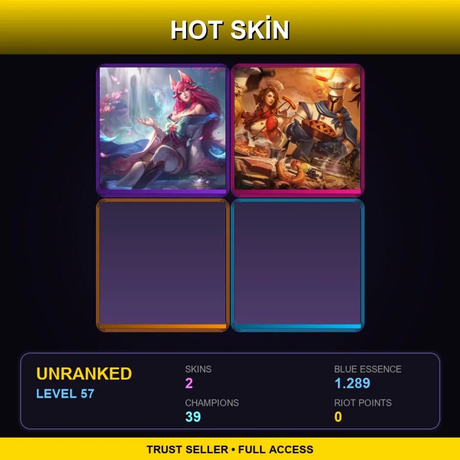 LAN | Lv57 | Unranked | 2 Skin | 39 Champ — LoL account