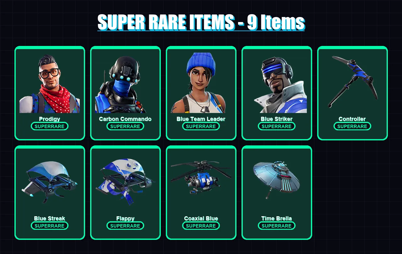 [PC/XBOX] | Prodigy | Carbon Commando | Blue Team Leader | Blue Striker | Holiday Boxy | 5 skin | 17 pickaxe | 15 emote | 21 glider | Lv279