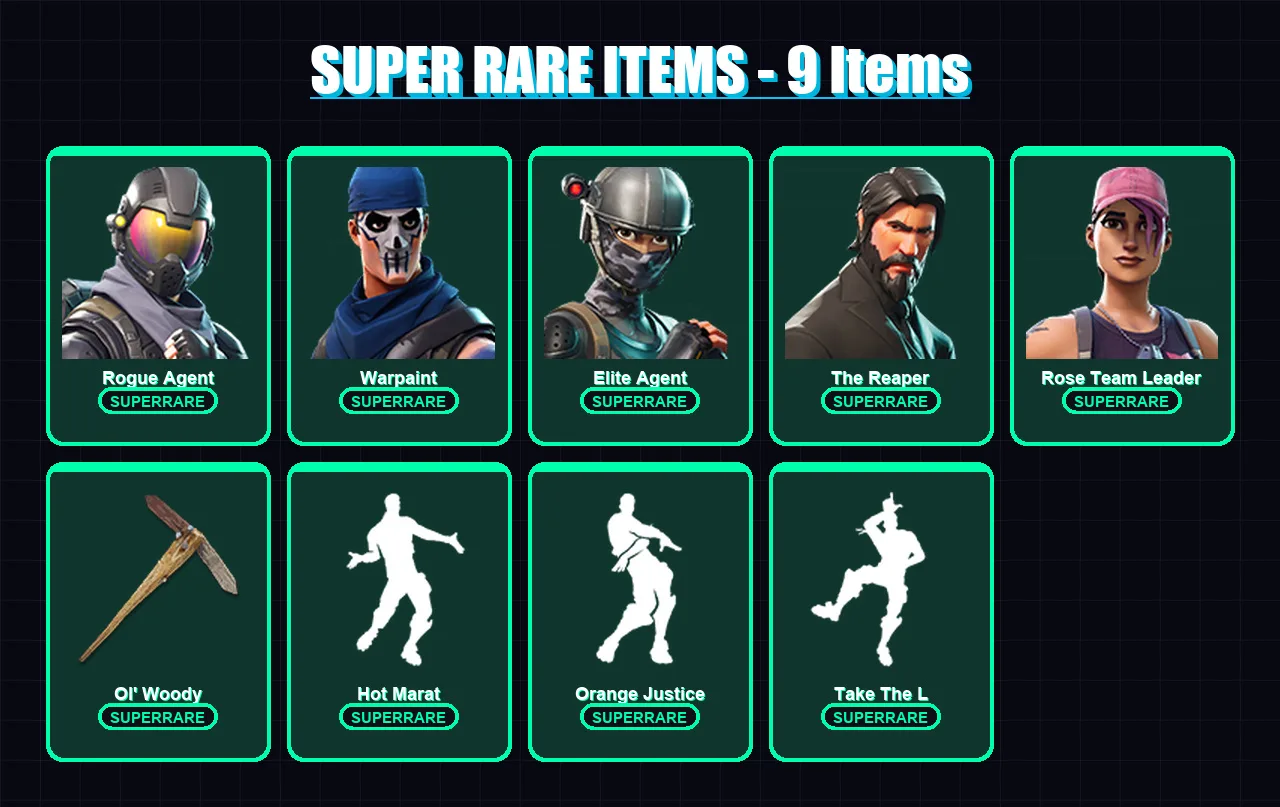 [PC/XBOX/PSN] | Rogue Agent | Warpaint | Elite Agent | The Reaper | Rose Team Leader | 25 skin | 16 pickaxe | 17 emote | 21 glider | Lv262 — Fortnite account