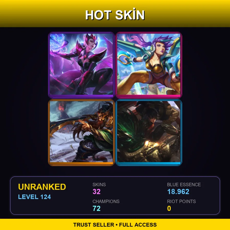 NA | Lv124 | Unranked | 32 Skin | 72 Champ — LoL account