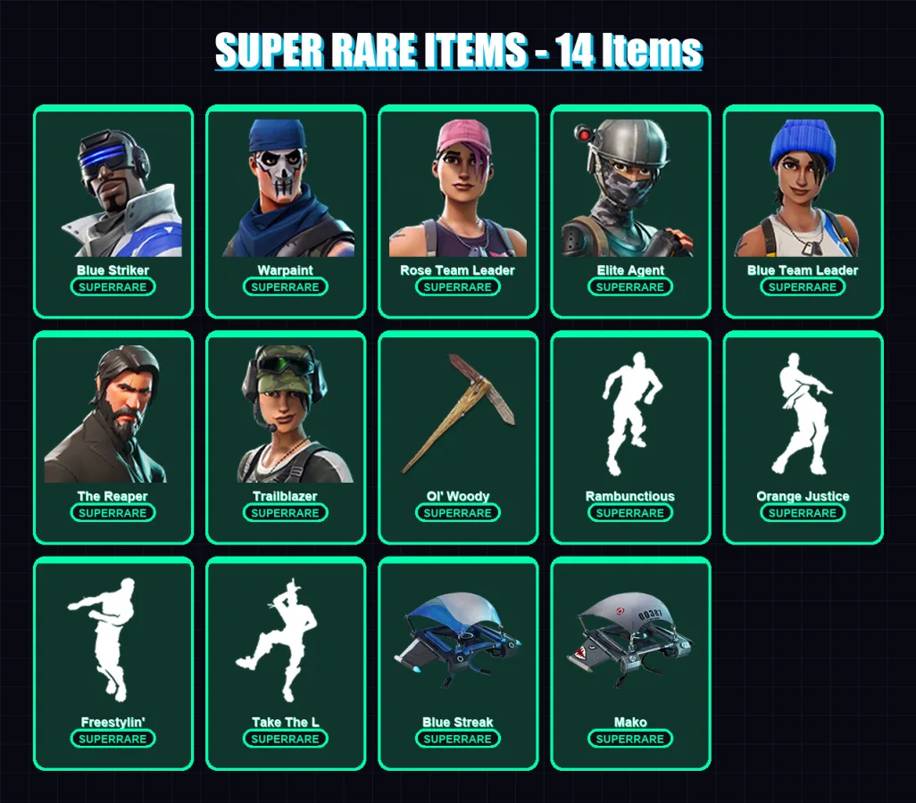 [PC/XBOX/PSN] | Blue Striker | Warpaint | Rose Team Leader | Elite Agent | Blue Team Leader | 45 skin | 47 pickaxe | 48 emote | 50 glider | Lv569