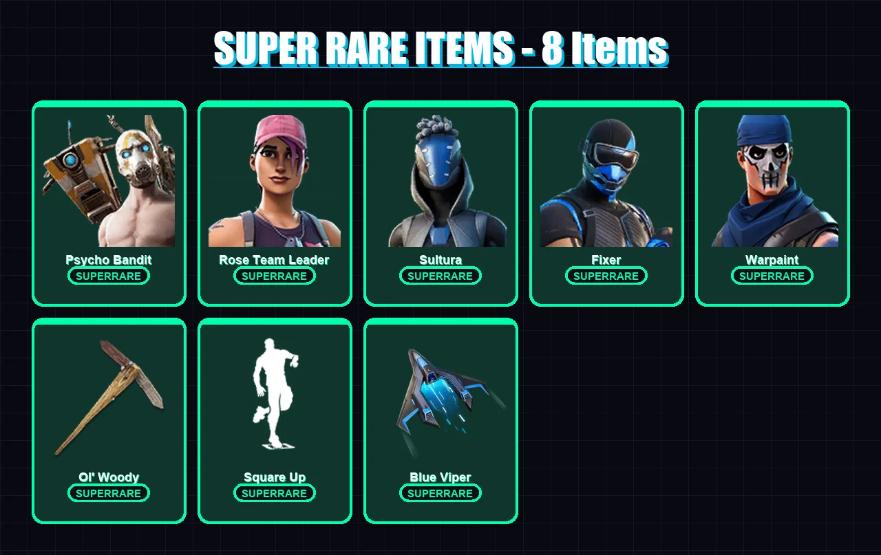 [PC] | Psycho Bandit | Rose Team Leader | Sultura | Fixer | Warpaint | 122 skin | 120 pickaxe | 84 emote | 79 glider | Lv1391