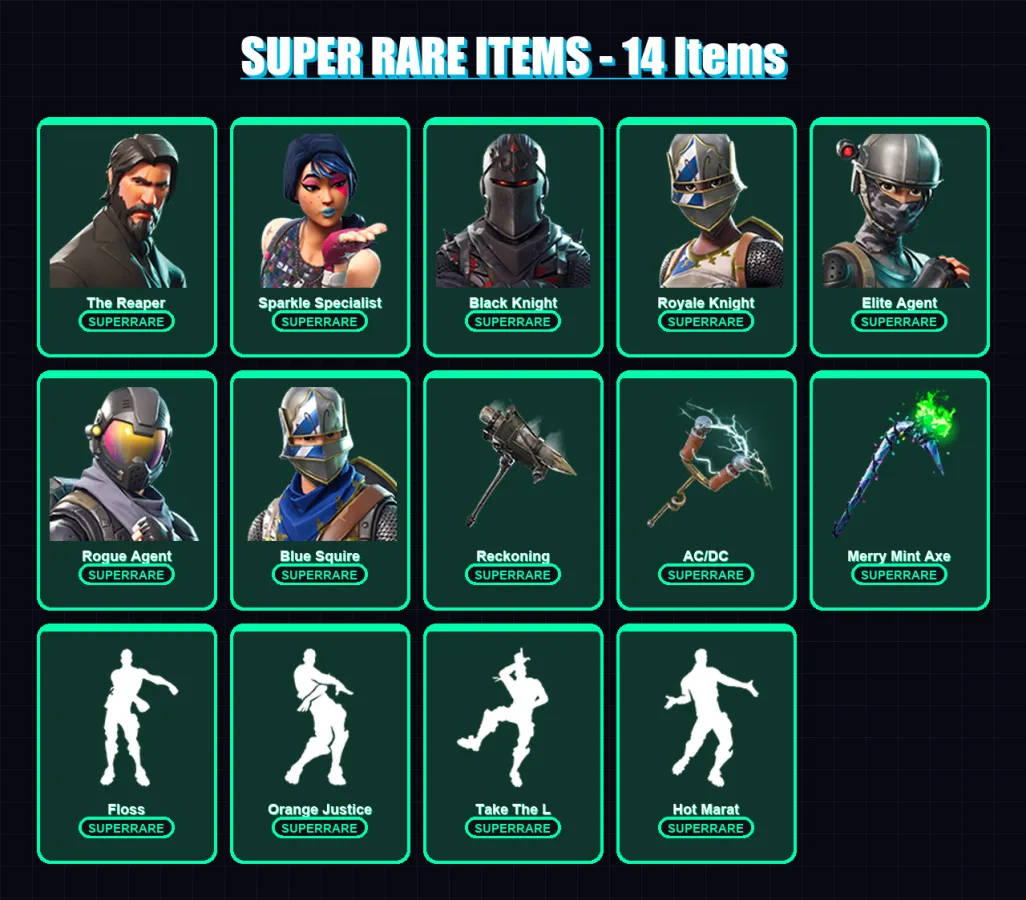 [PC/XBOX/PSN] | The Reaper | Sparkle Specialist | Black Knight | Royale Knight | Elite Agent | 66 skin | 55 pickaxe | 70 emote | 58 glider | Lv1025