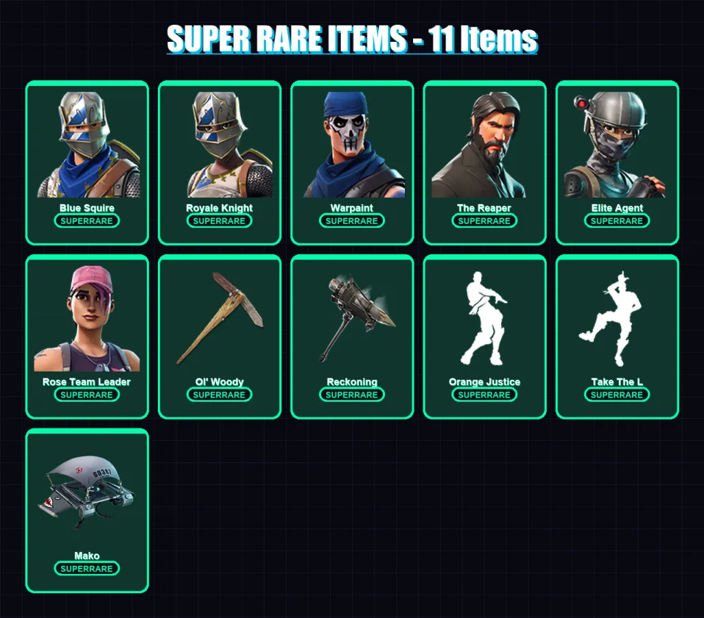 [PC/XBOX/PSN] | Blue Squire | Royale Knight | Warpaint | The Reaper | Elite Agent | 45 skin | 64 pickaxe | 74 emote | 70 glider | Lv1289