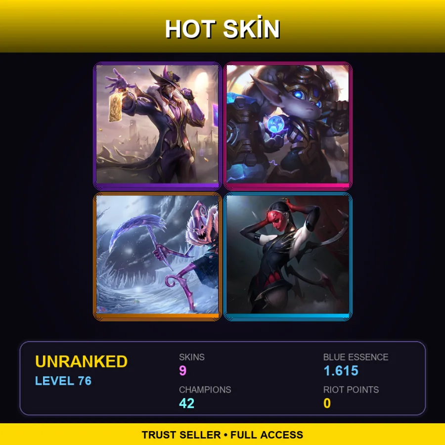 LAN | Lv76 | Unranked | 9 Skin | 42 Champ — LoL account