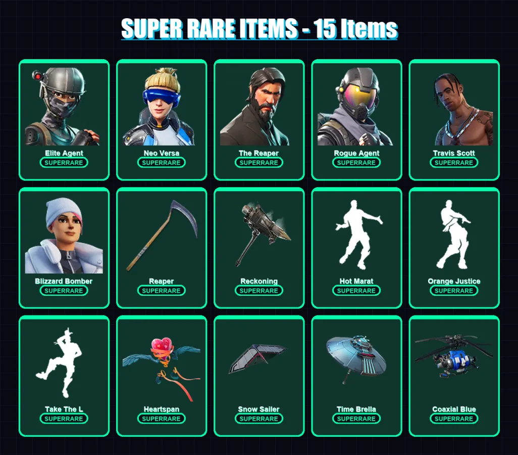 [PS4/PS5/XBOX/PC] | Elite Agent | Neo Versa | The Reaper | Rogue Agent | Travis Scott | 320 skin | 333 pickaxe | 274 emote | 272 glider | Lv4178