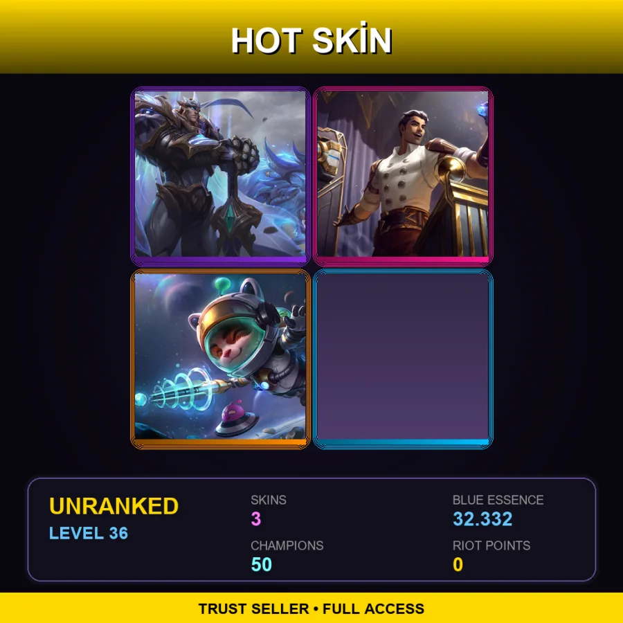 LAN | Lv36 | Unranked | 3 Skin | 50 Champ — LoL account