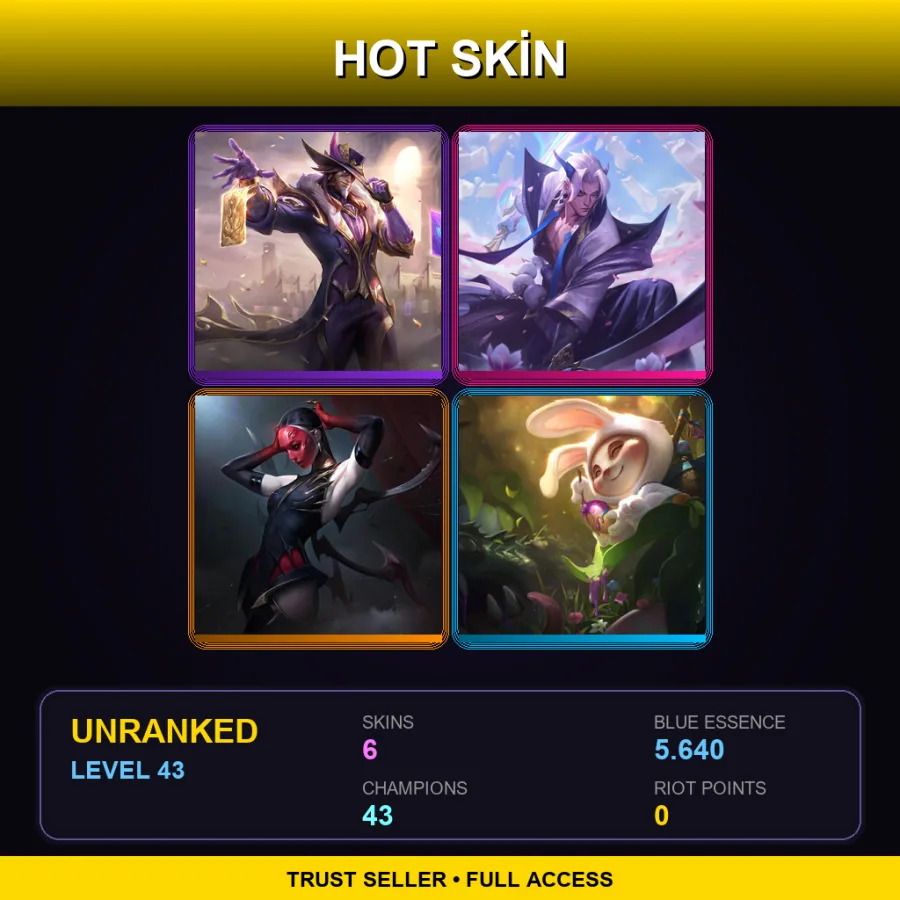 LAN | Lv43 | Unranked | 6 Skin | 43 Champ — Yellow Jacket Shen
