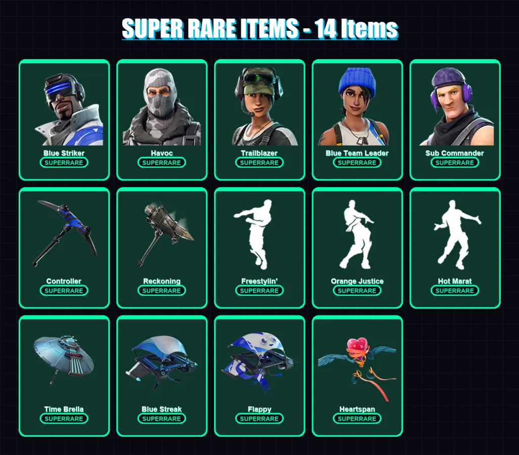 [PS4/PS5/XBOX/PC] | Blue Striker | Havoc | Trailblazer | Blue Team Leader | Sub Commander | 82 skin | 103 pickaxe | 87 emote | 110 glider | Lv1637 — Fortnite account