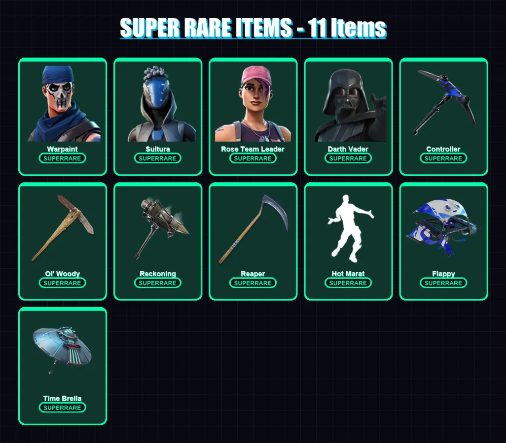 [PS4/PS5/XBOX/PC] | Warpaint | Sultura | Rose Team Leader | Darth Vader | The Cube Queen | 161 skin | 156 pickaxe | 125 emote | 171 glider | Lv2513