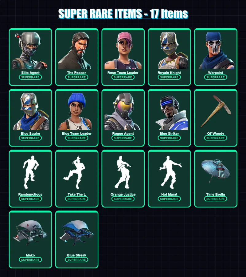 [PS4/PS5/XBOX/PC] | Elite Agent | The Reaper | Rose Team Leader | Royale Knight | Warpaint | 91 skin | 87 pickaxe | 122 emote | 81 glider | Lv1311