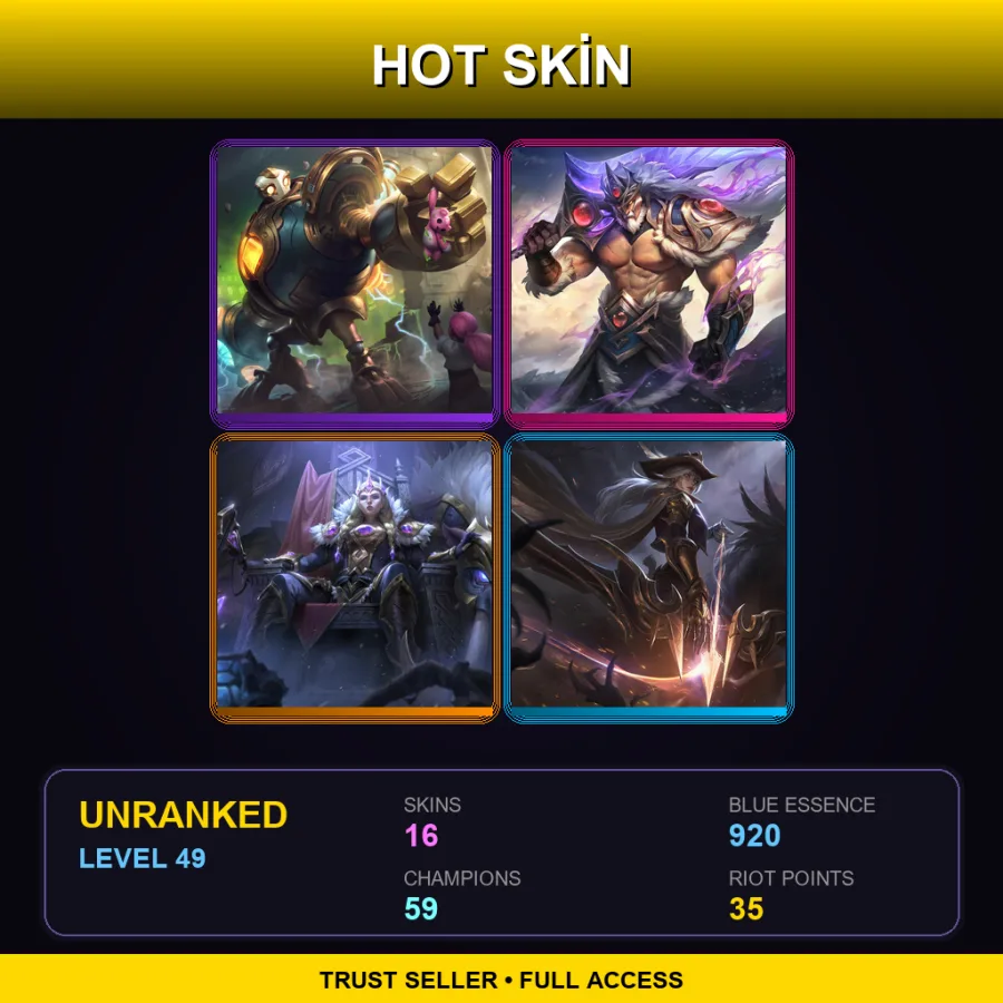 EUNE | Lv49 | Unranked | 16 Skin | 59 Champ — LoL account