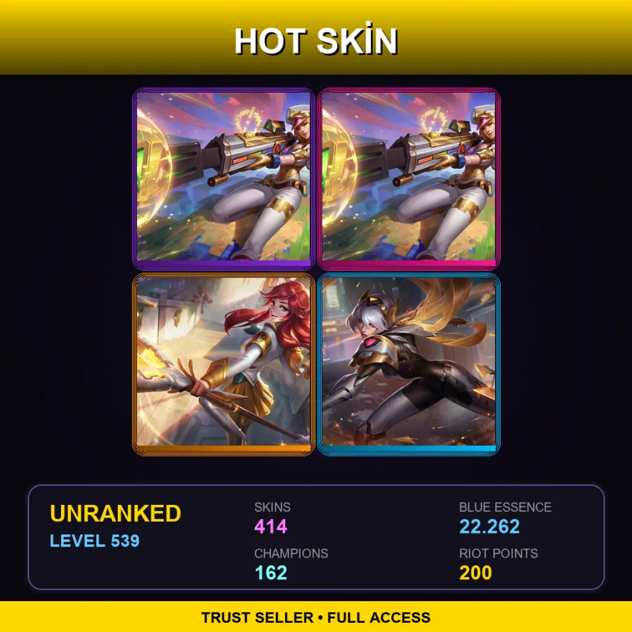 SG | Lv539 | Unranked | 414 Skin | 162 Champ — LoL account