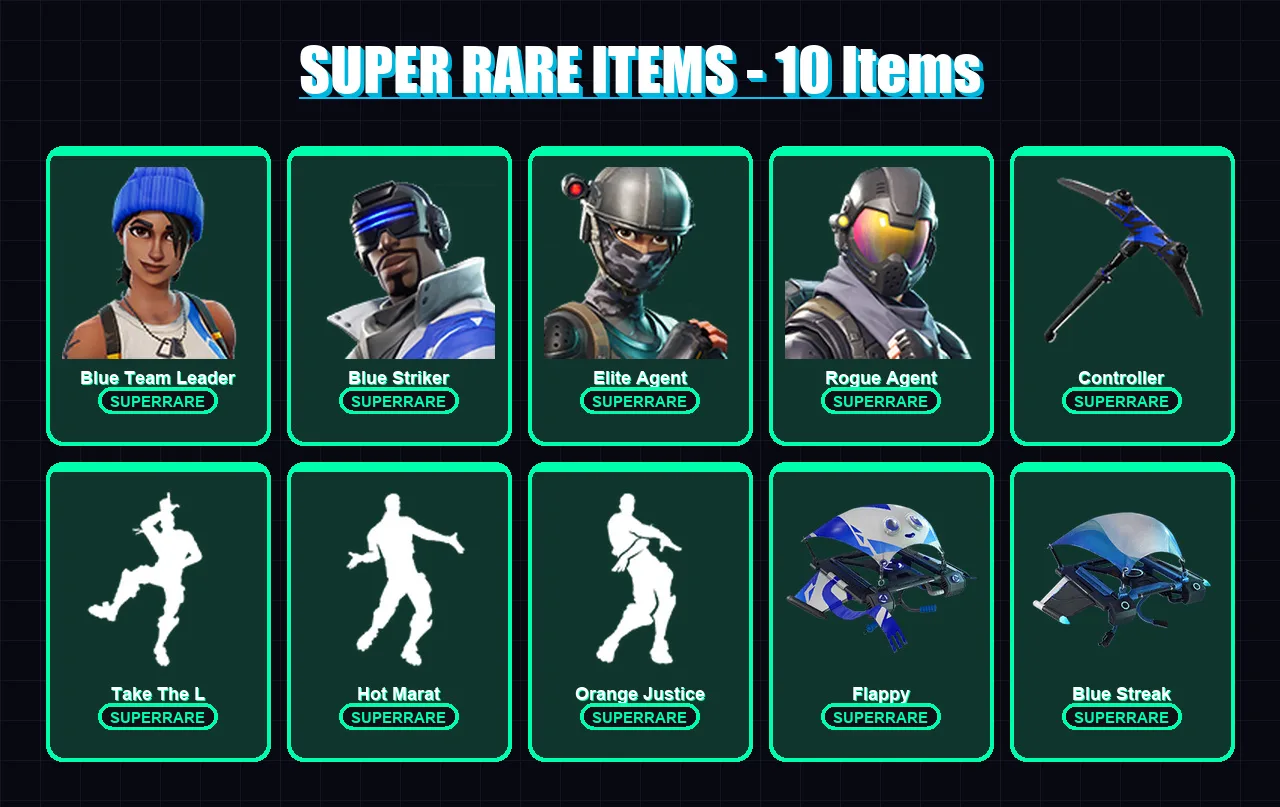 [PS4/PS5/XBOX/PC] | Blue Team Leader | Blue Striker | Elite Agent | Rogue Agent | The Visitor | 26 skin | 16 pickaxe | 22 emote | 18 glider | Lv292