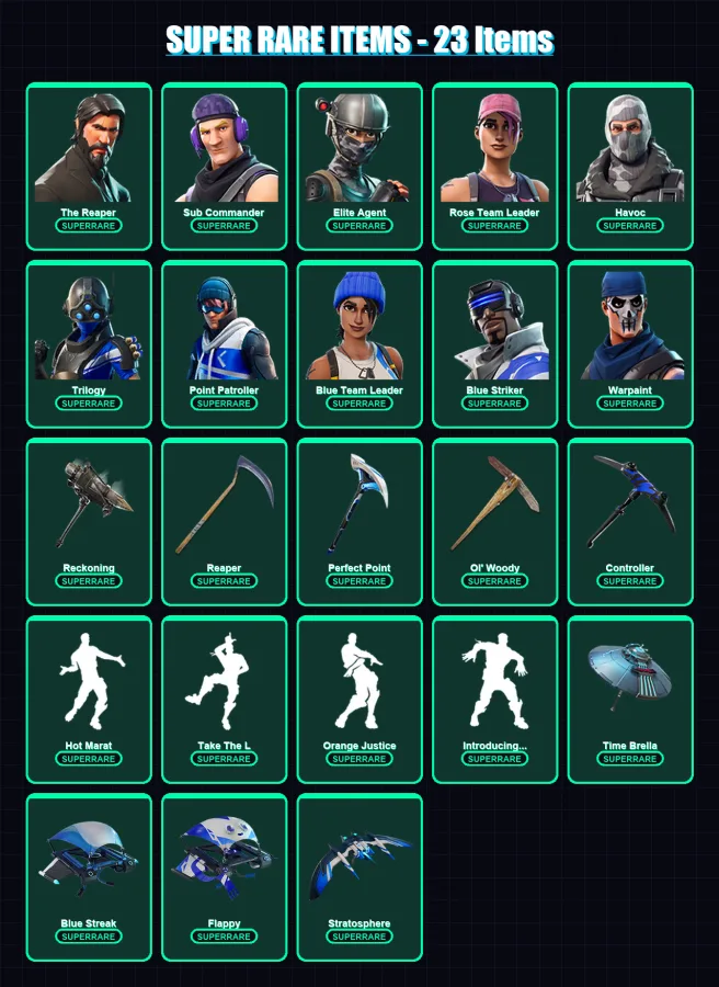 [PS4/PS5/XBOX/PC] | The Reaper | Sub Commander | Elite Agent | Rose Team Leader | Havoc | 119 skin | 111 pickaxe | 105 emote | 113 glider | Lv1275