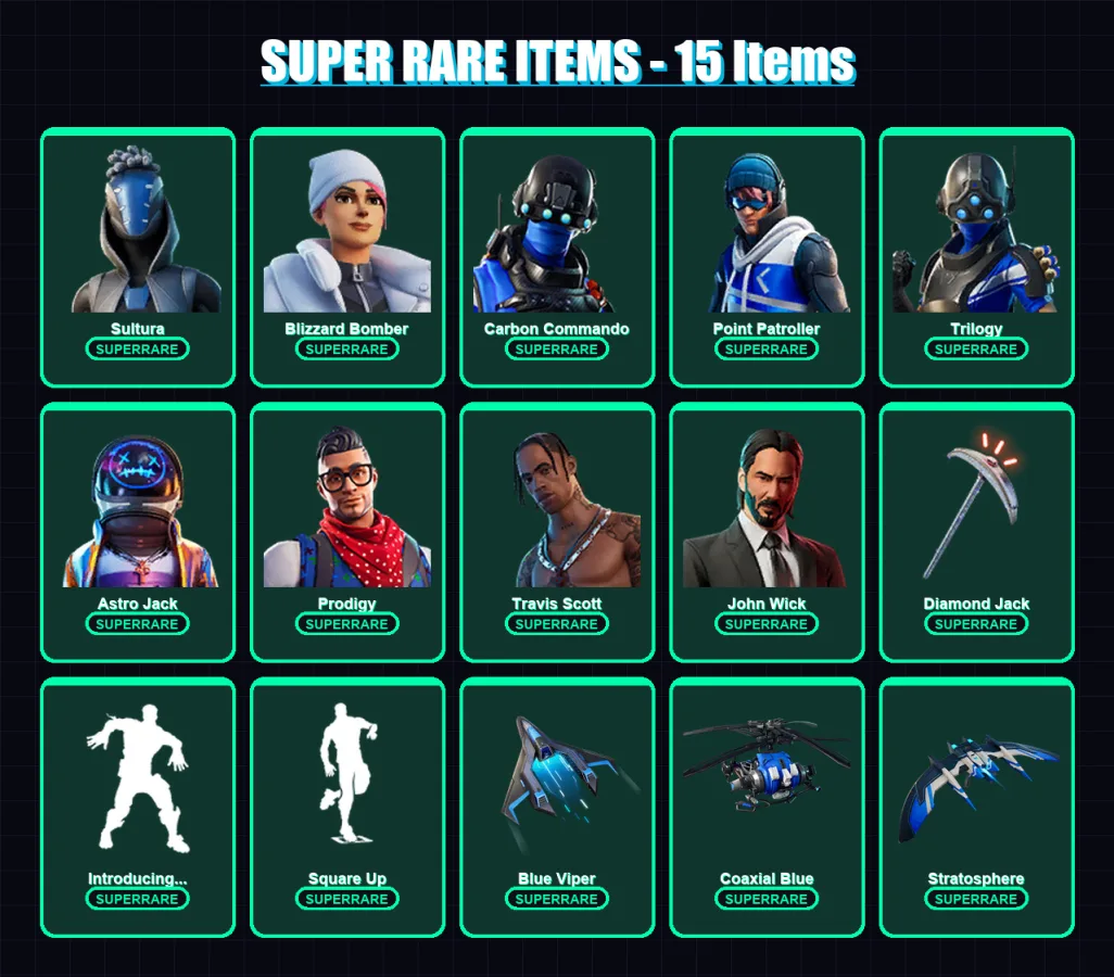 [PS4/PS5/PC] | Sultura | Blizzard Bomber | Carbon Commando | Point Patroller | Trilogy | 77 skin | 101 pickaxe | 87 emote | 85 glider | Lv1275