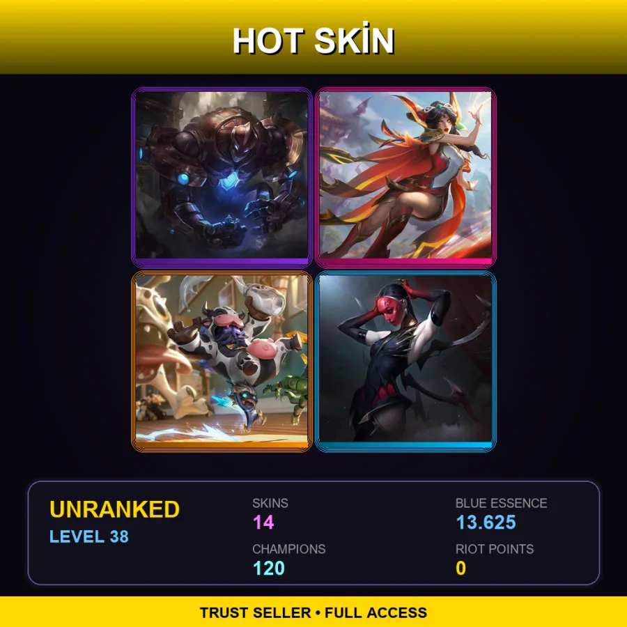 VN | Lv38 | Unranked | 14 Skin | 120 Champ — LoL account