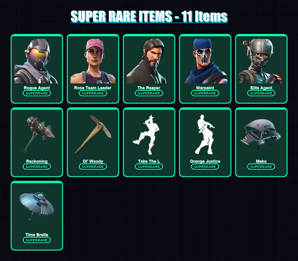 [PC/XBOX/PSN] | Rogue Agent | Rose Team Leader | The Reaper | Warpaint | Elite Agent | 59 skin | 49 pickaxe | 52 emote | 60 glider | Lv689