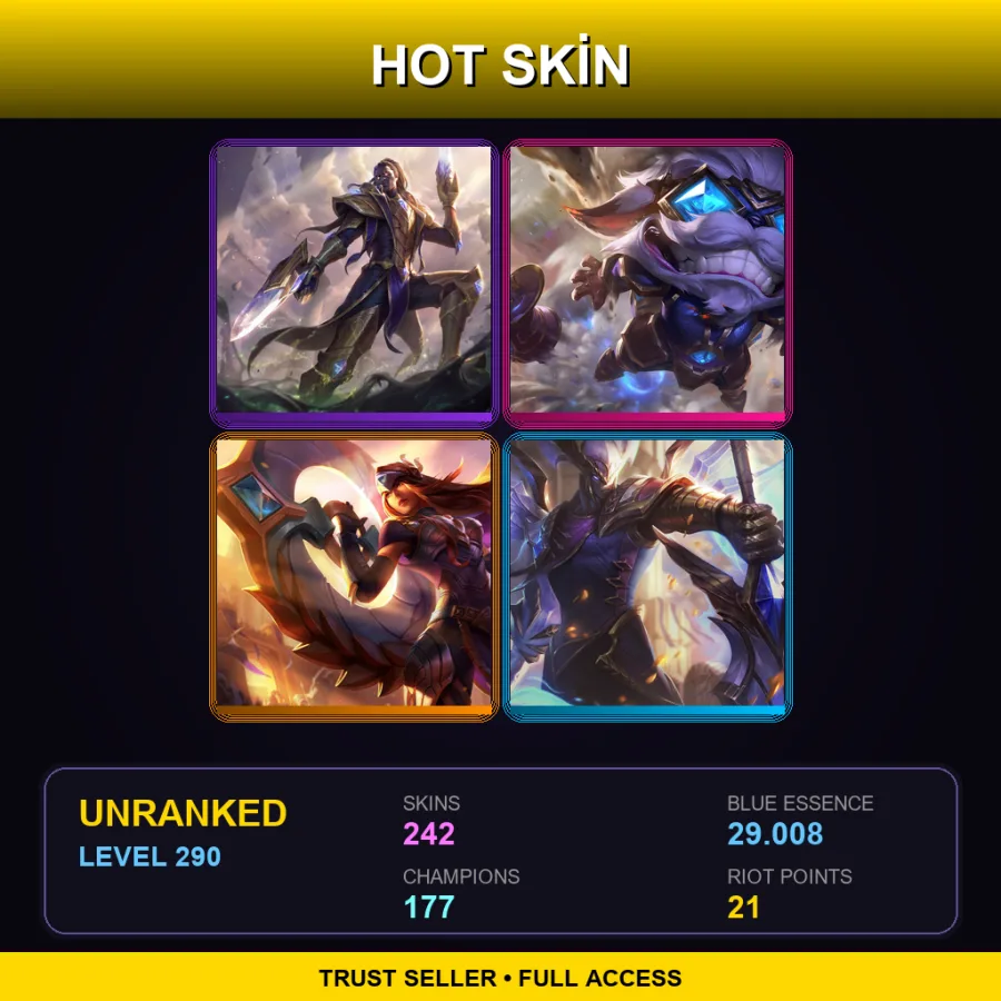 SG | Lv290 | Unranked | 242 Skin | 177 Champ — Unranked / Smurf League of Legends