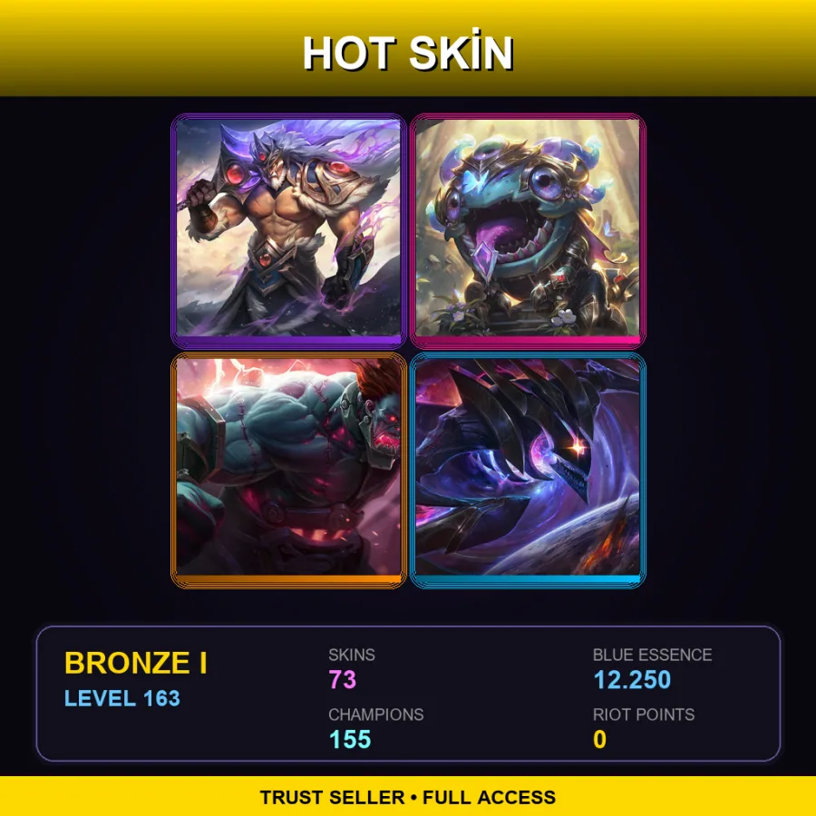 SG | Lv163 | Bronze I | 73 Skin | 155 Champ — LoL account