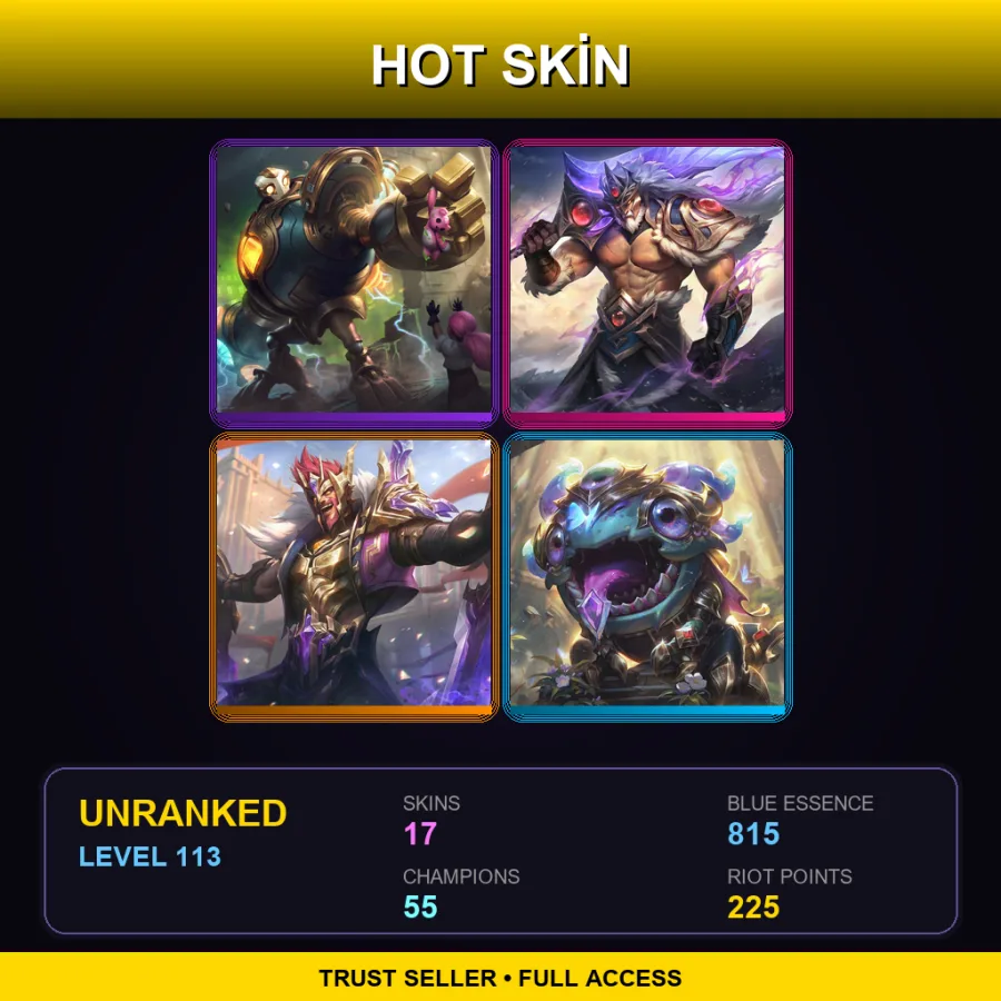 EUW | Lv113 | Unranked | 17 Skin | 55 Champ — LoL account