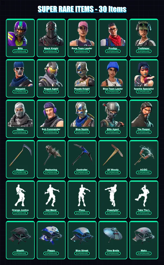 [PC/XBOX] | Blitz | Black Knight | Rose Team Leader | Prodigy | Trailblazer | 138 skin | 110 pickaxe | 98 emote | 101 glider | Lv1406