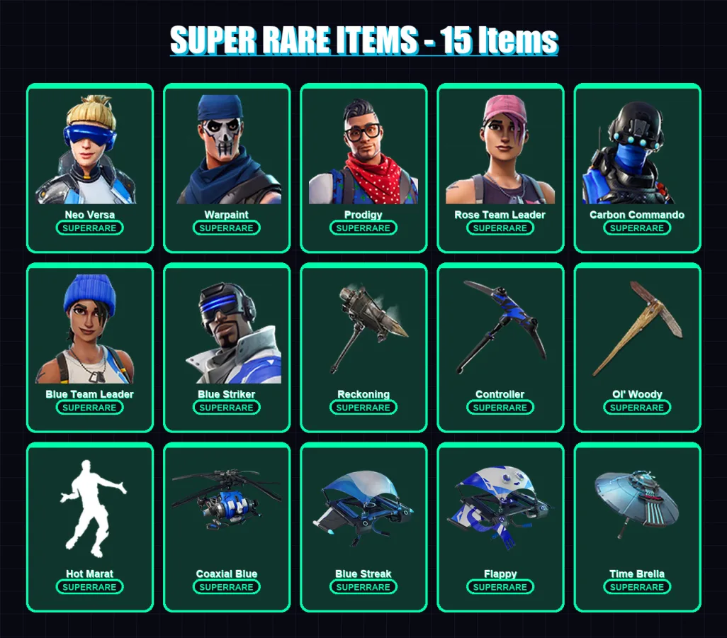 [PS4/PS5/XBOX/PC] | Neo Versa | Warpaint | Prodigy | Rose Team Leader | Carbon Commando | 87 skin | 78 pickaxe | 74 emote | 85 glider | Lv892