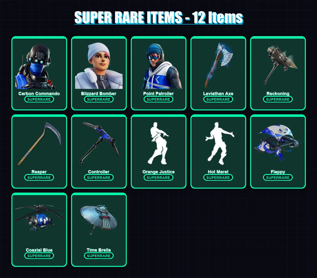[PS4/PS5/XBOX/PC] | Carbon Commando | Blizzard Bomber | Point Patroller | Hybrid | Menace | 154 skin | 204 pickaxe | 160 emote | 182 glider | Lv2837