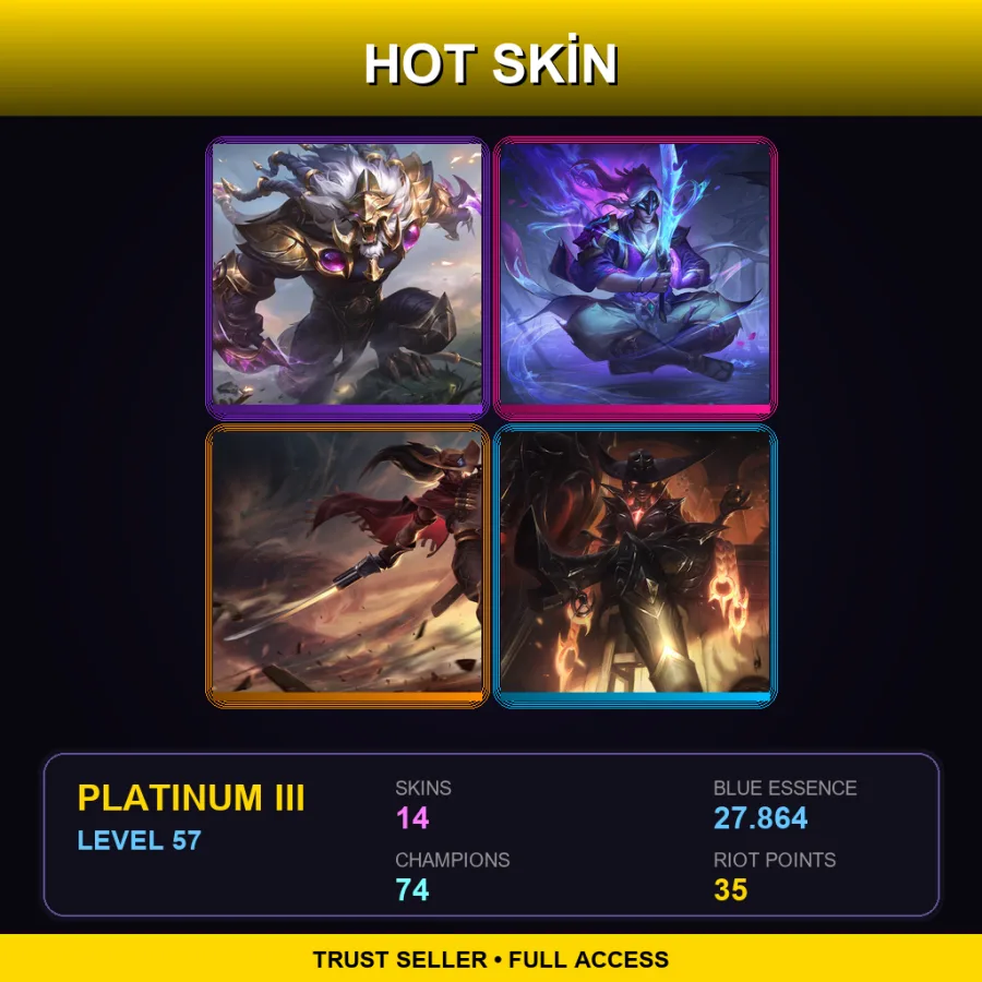 EUW | Victorious Rengar | Spirit Blossom Master Yi | High Noon Yasuo | High Noon Senna | 14 Skin | 74 Champ | Platinum III | Lv57