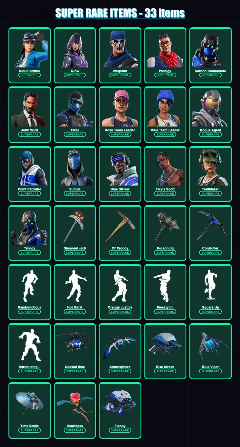 [PS4/PS5/XBOX/PC] | Cloud Striker | Glow | Warpaint | Prodigy | Carbon Commando | 147 skin | 139 pickaxe | 111 emote | 125 glider | Lv1674