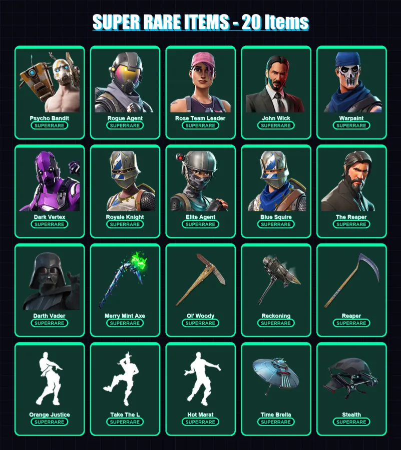 [PC/XBOX/PSN] | Psycho Bandit | Rogue Agent | Rose Team Leader | John Wick | Warpaint | 251 skin | 250 pickaxe | 227 emote | 211 glider | Lv2762