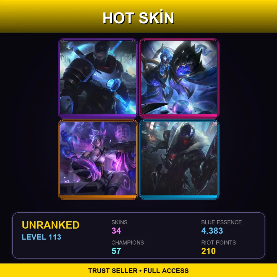 LAN | Lv113 | Unranked | 34 Skin | 57 Champ — LoL account