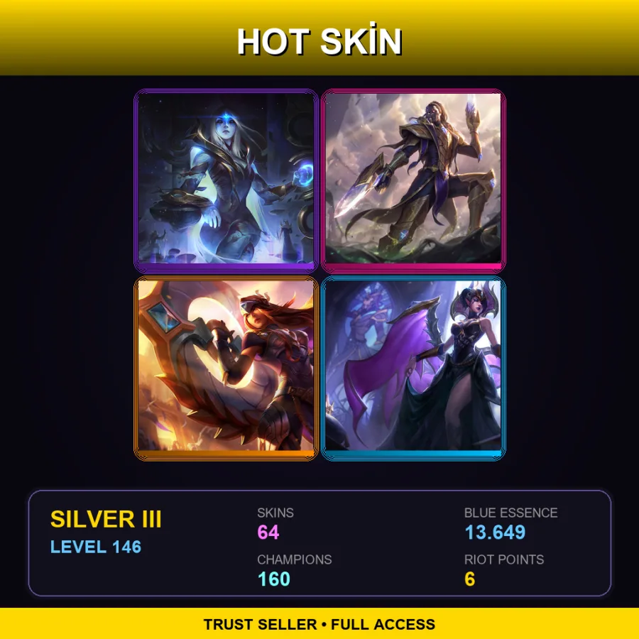 SG | Lv146 | Silver III | 64 Skin | 160 Champ — LoL account