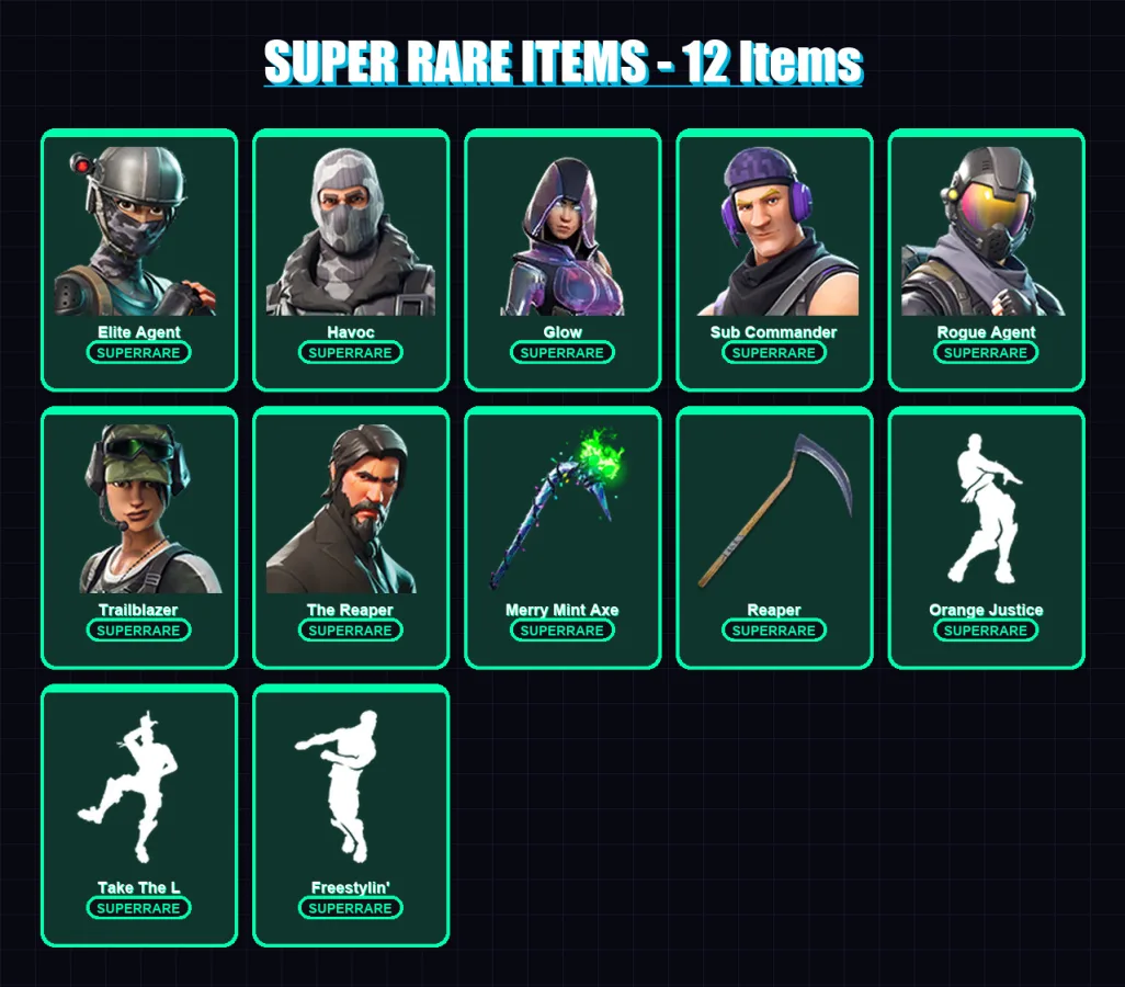 [PC/XBOX/PSN] | Elite Agent | Havoc | Glow | Sub Commander | Rogue Agent | 68 skin | 45 pickaxe | 82 emote | 53 glider | Lv823