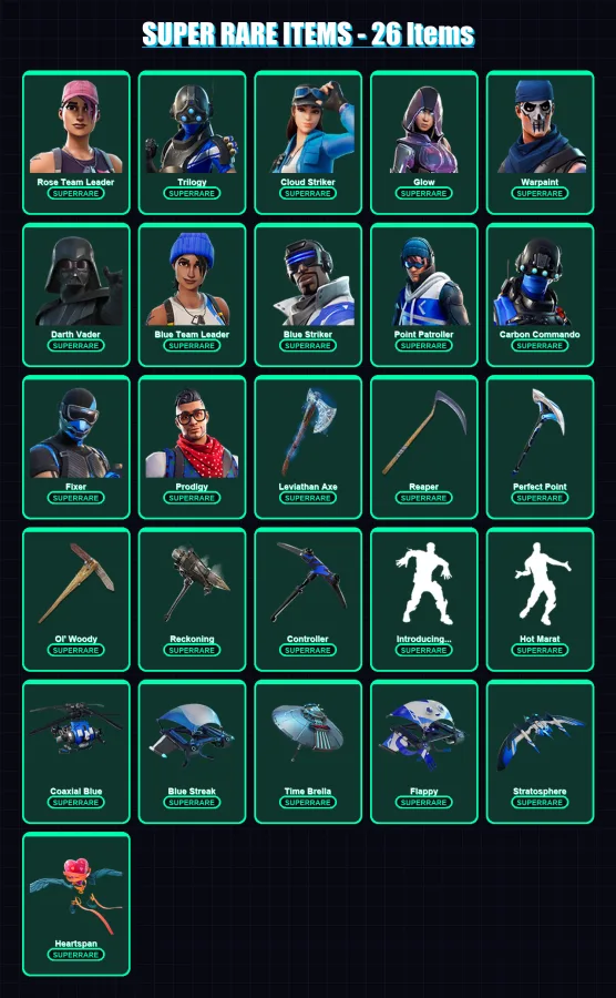 [PC/XBOX] | Rose Team Leader | Trilogy | Cloud Striker | Glow | Warpaint | 157 skin | 151 pickaxe | 135 emote | 148 glider | Lv1995