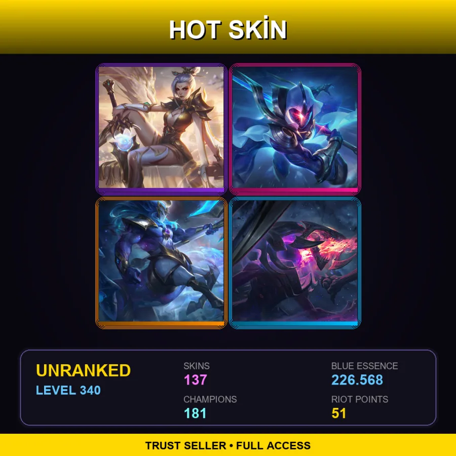 LAS | Prestige Valiant Sword Riven | Cosmic Blade Master Yi | Cosmic Charger Hecarim | Dark Star Cho'Gath | 137 Skin | 181 Champ | Lv340
