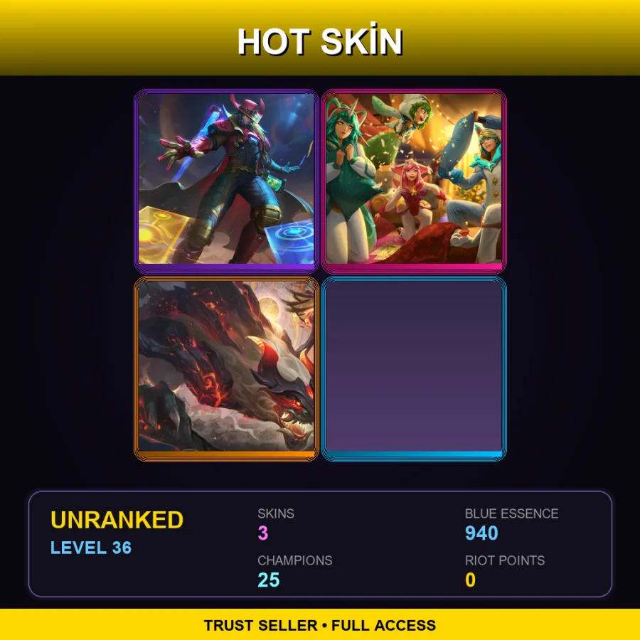 LAN | Lv36 | Unranked | 3 Skin | 25 Champ — LoL account